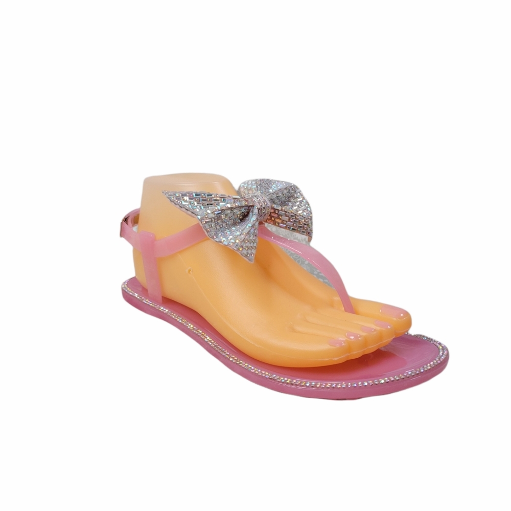 New Women's Bamboo Pink Rhinestone Jelly Thong Sandals